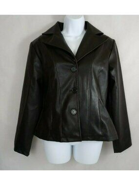 KC Collections Women's Black Leather Blazer Jacket Size Small
